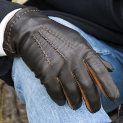 des Gants Hiver Hommes en Cuir véritable épais Velours Gants Chauds Homme  Couture Noir/Brun Thicken (Color : Black, Gloves Size : M) : : Mode